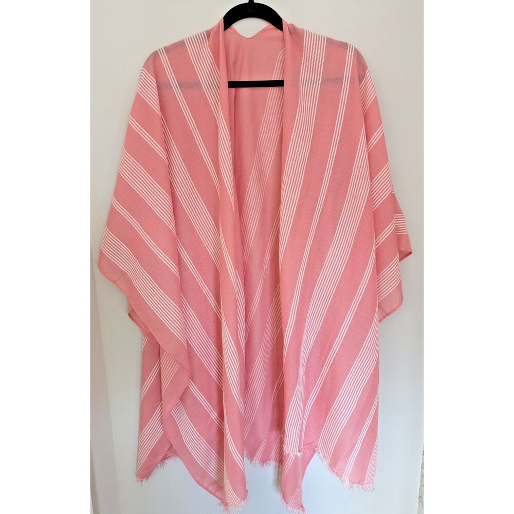 Open Front and Side Orange & Cream One Size Flowy Kimono Boho Beach Cover Up